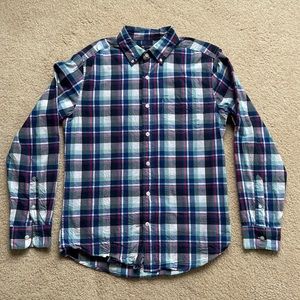 GAP Men’s Slim Fit Long Sleeve Plaid Blue Oxford button down shirt Size Medium M
